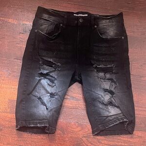 Men's Black Distressed Denim Shorts